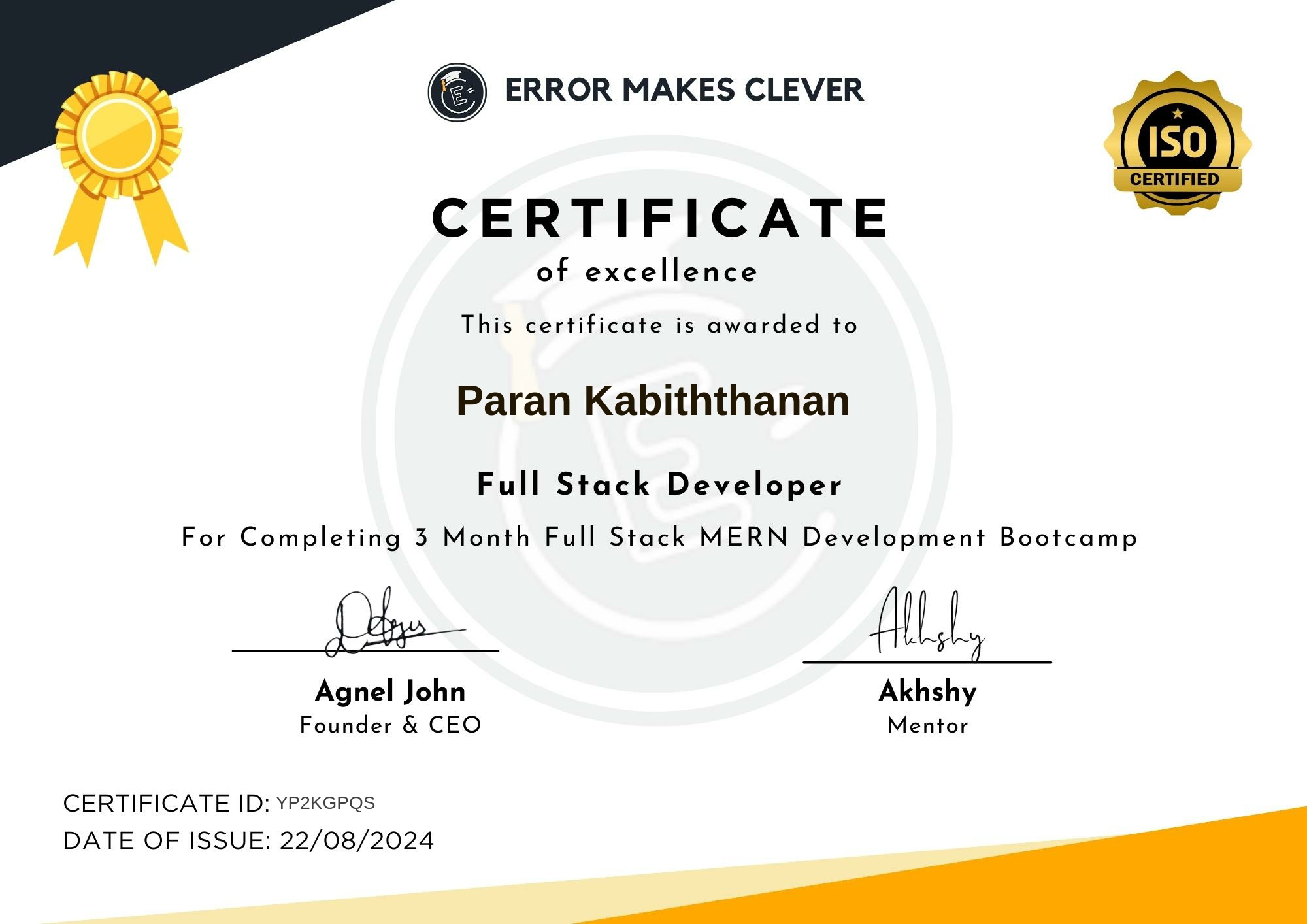 Full Stack Developer certificate